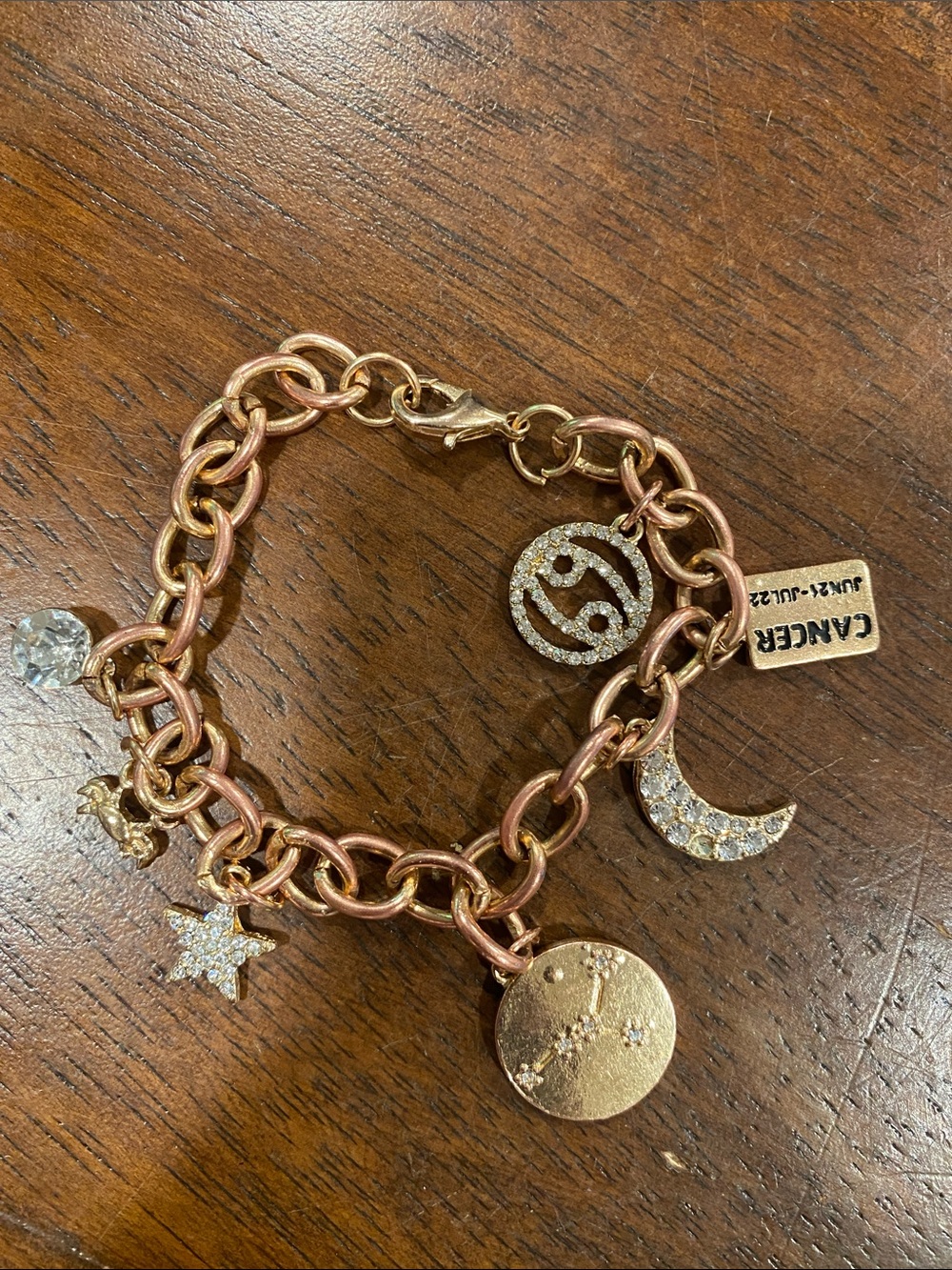 Cancer Zodiac Charm Bracelet in Rose Gold Tone